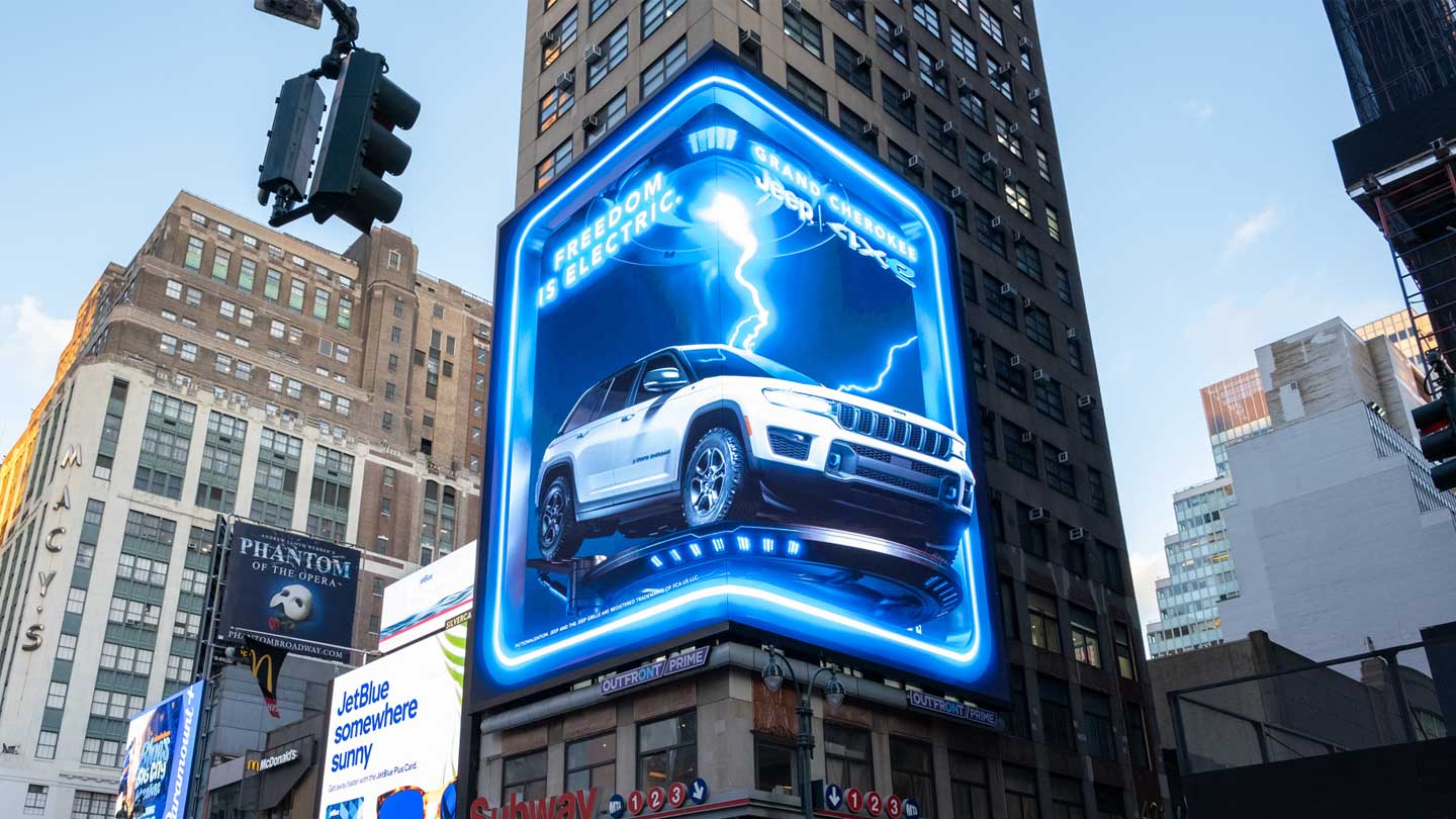 Digital billboard displaying a Jeep campaign in Times Square